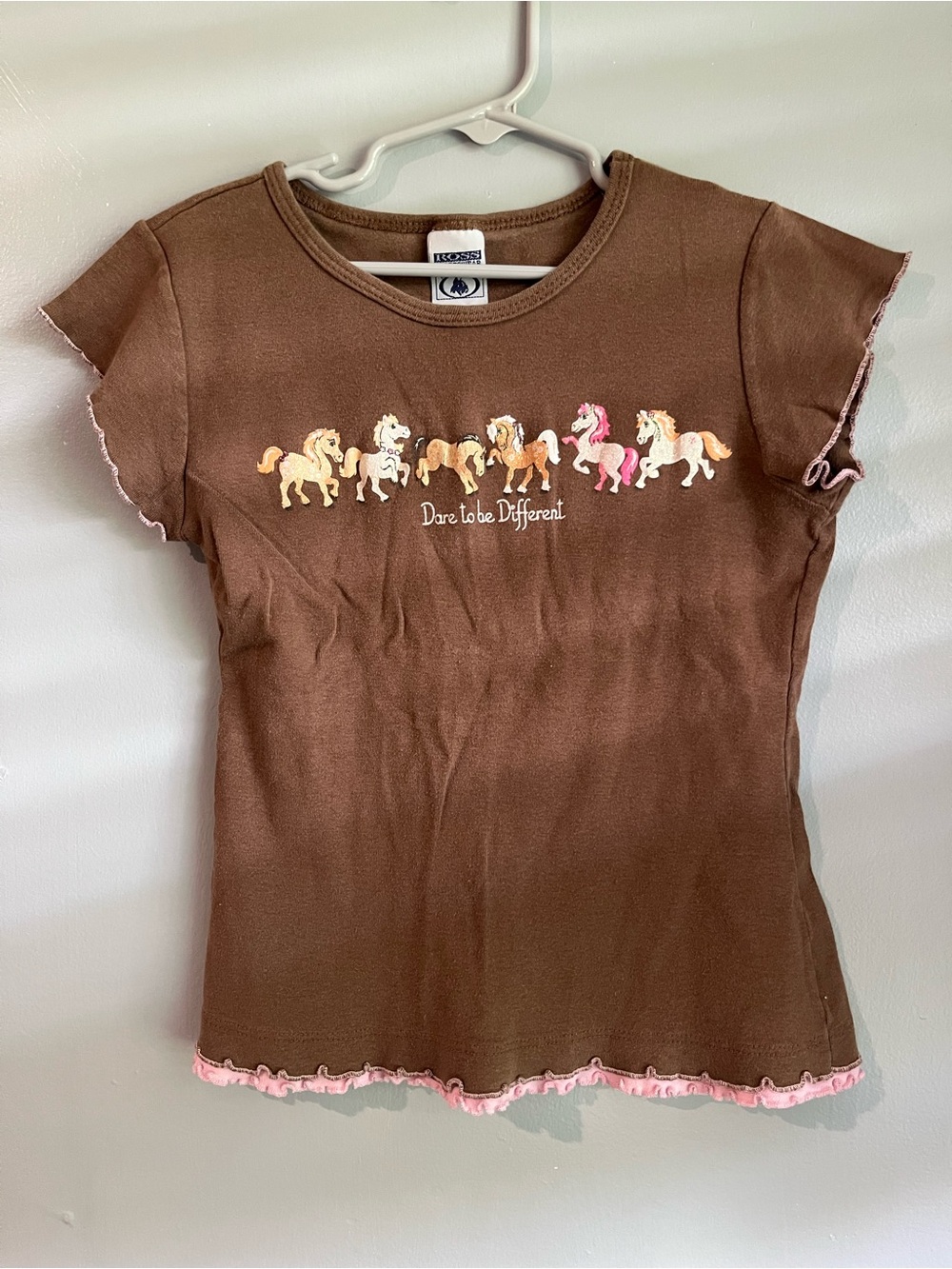 Ross Sportswear Brown Tee with Colorful Horse Row